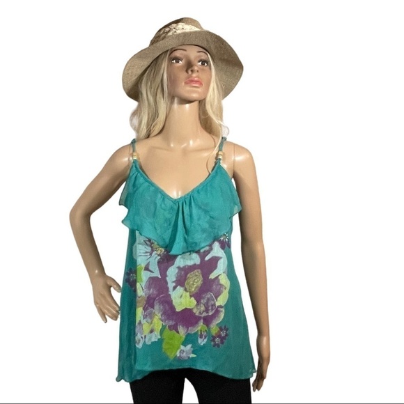 Rue 21 green floral print Spaghetti strap top - Picture 1 of 9